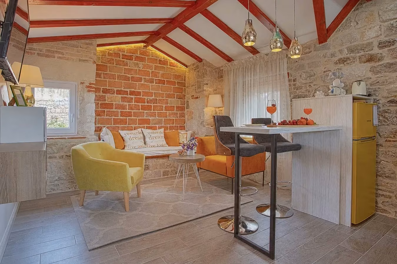 Luxury loft apartment in Split with original stone walls and wooden beams
